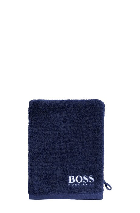 Egyptian-cotton wash mitt with contrast logo, Dark Blue