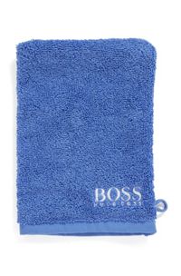 Waschhandschuh aus ägyptischer Baumwolle mit kontrastfarbenem Logo, Blau
