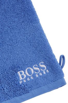 Waschhandschuh aus &auml;gyptischer Baumwolle mit kontrastfarbenem Logo, Blau