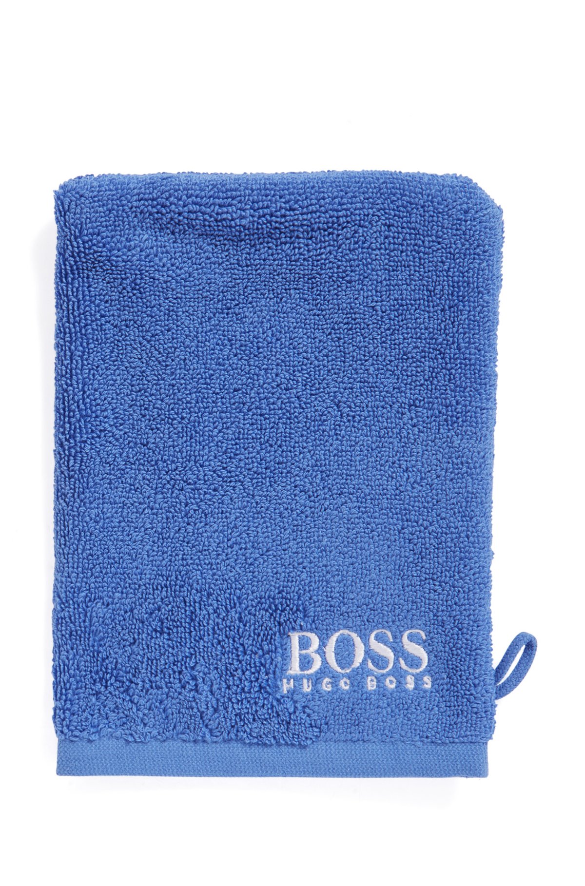 Egyptian-cotton wash mitt with contrast logo, Blue