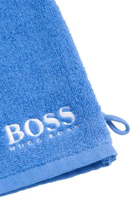 Waschhandschuh aus &auml;gyptischer Baumwolle mit kontrastfarbenem Logo, Blau