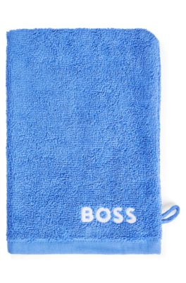 Egyptian-cotton wash mitt with contrast logo, Blue