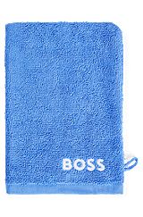 Egyptian-cotton wash mitt with contrast logo, Blue
