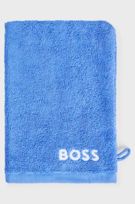 Gant de toilette en coton &eacute;gyptien avec logo contrastant, Bleu