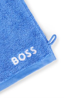 Egyptian-cotton wash mitt with contrast logo, Blue