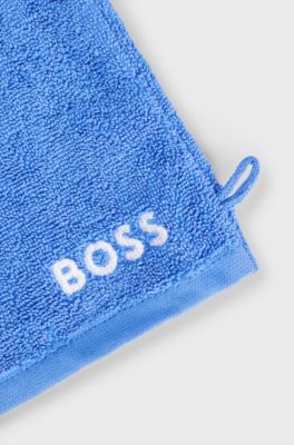 Gant de toilette en coton &eacute;gyptien avec logo contrastant, Bleu