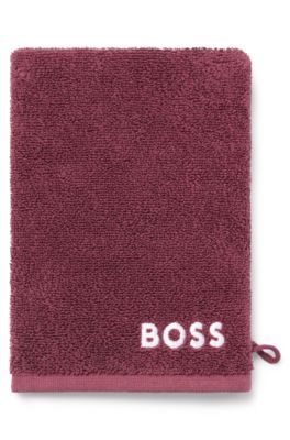 Egyptian-cotton wash mitt with contrast logo, Dark Purple