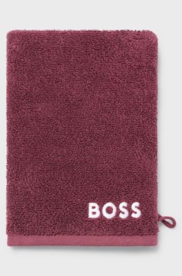 Egyptian-cotton wash mitt with contrast logo, Dark Purple