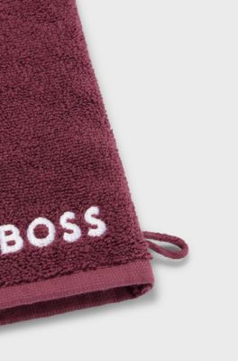 Gant de toilette en coton &eacute;gyptien avec logo contrastant, Violet fonc&eacute;