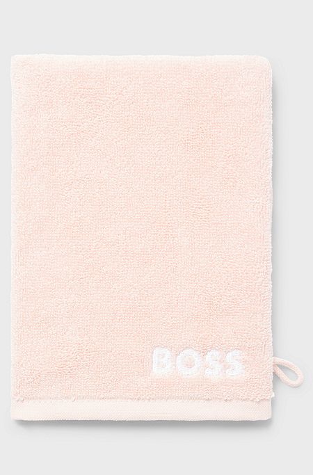 Egyptian-cotton wash mitt with contrast logo, Pink
