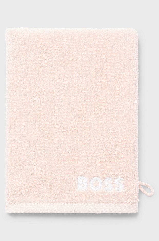 Egyptian-cotton wash mitt with contrast logo, Pink