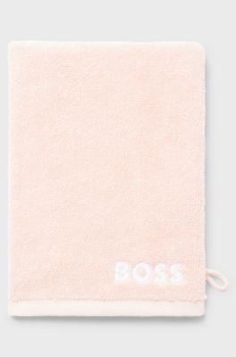 Waschhandschuh aus &auml;gyptischer Baumwolle mit kontrastfarbenem Logo, Pink