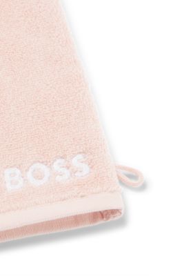 Egyptian-cotton wash mitt with contrast logo, Pink