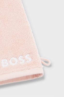 Egyptian-cotton wash mitt with contrast logo, Pink
