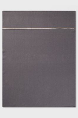 Fleece throw with signature-stripe ribbon, Grey
