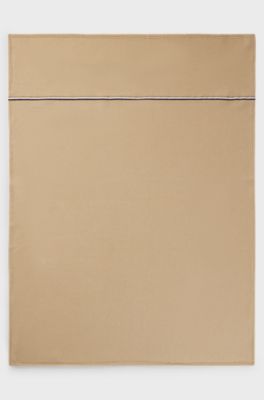 Fleece throw with signature-stripe ribbon, Beige