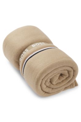Fleece throw with signature-stripe appliqu&eacute;, Beige