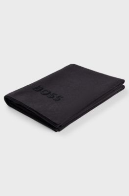 Knitted throw with embroidered logo, Dark Grey