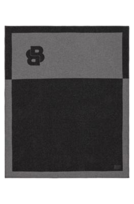 Wool-blend throw with Double B monogram, Dark Grey