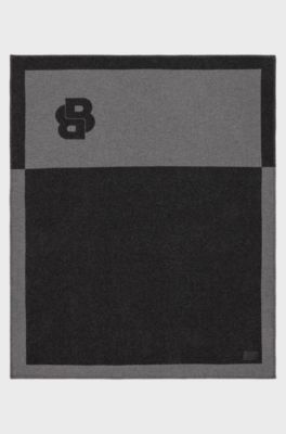 Wool-blend throw with Double B monogram, Dark Grey