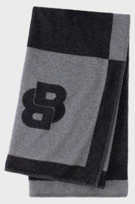 Wool-blend throw with Double B monogram, Dark Grey