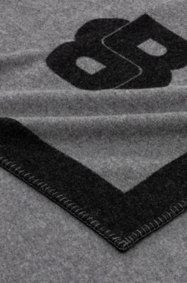 Wool-blend throw with Double B monogram, Dark Grey
