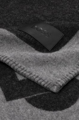 Wool-blend throw with Double B monogram, Dark Grey