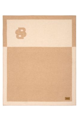 Wool-blend throw with Double B monogram, Beige