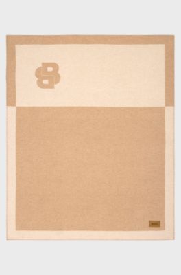Wool-blend throw with Double B monogram, Beige