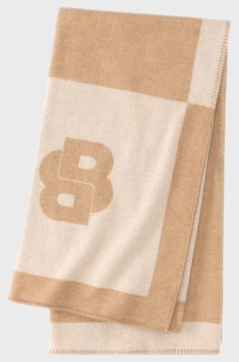 Wool-blend throw with Double B monogram, Beige