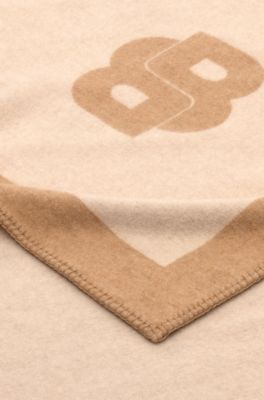 Wool-blend throw with Double B monogram, Beige