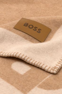 Wool-blend throw with Double B monogram, Beige