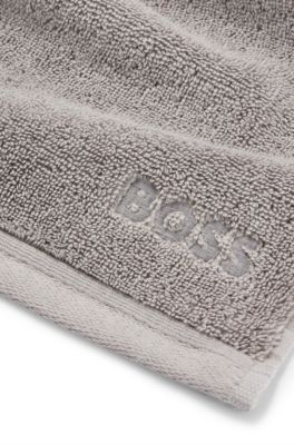 Logo-embroidered face cloth in Aegean cotton, Silver