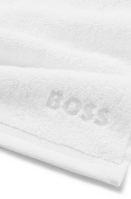 Asciugamano per il viso in cotone egeo con logo ricamato, Bianco