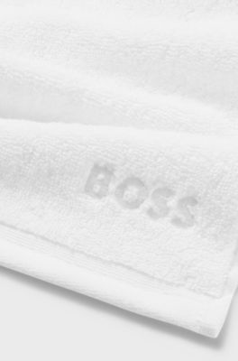 Serviette pour le visage en coton blanc avec logo brod&eacute;, Blanc
