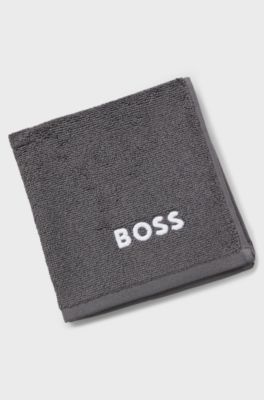 Asciugamano per il viso in cotone con logo ricamato a contrasto, Grigio scuro