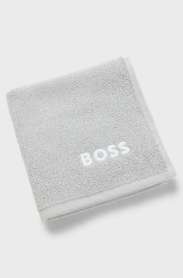 Cotton face cloth with contrast embroidered logo, Silver