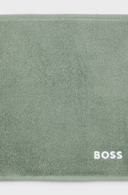 Cotton face cloth with contrast embroidered logo, Green