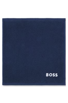 Cotton face cloth with contrast embroidered logo, Dark Blue
