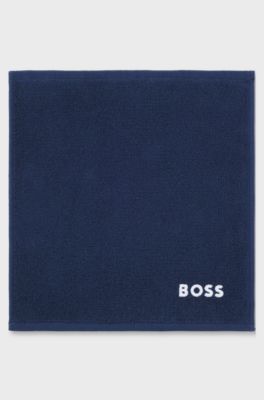 Cotton face cloth with contrast embroidered logo, Dark Blue