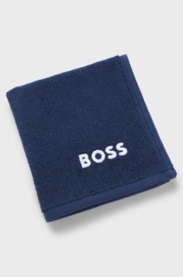 Cotton face cloth with contrast embroidered logo, Dark Blue