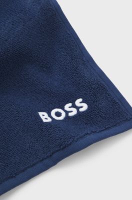 Cotton face cloth with contrast embroidered logo, Dark Blue