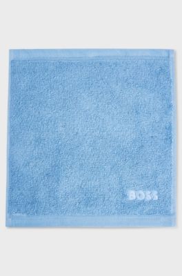 Aegean-cotton face cloth with tonal logo, Blue