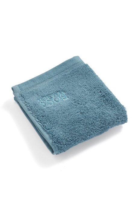 Branded face cloth in combed Aegean cotton, Blue
