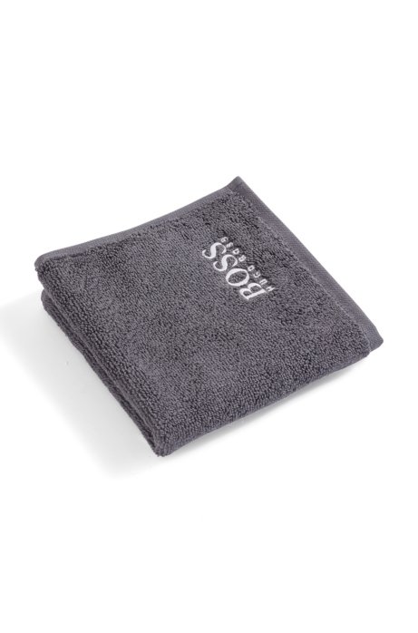 Finest Egyptian cotton face cloth with logo embroidery, Anthracite