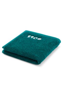Serviette de toilette en coton avec logo brod&eacute; blanc, Vert sombre