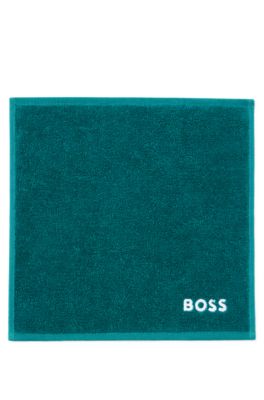 Serviette de toilette en coton avec logo brod&eacute; blanc, Vert sombre