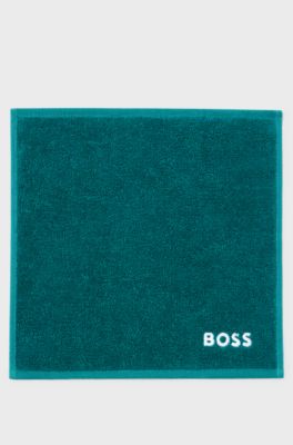 Asciugamano per il viso in cotone con logo bianco ricamato, Verde scuro