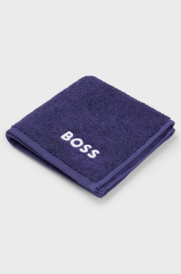 Cotton face cloth with white logo embroidery, Dark Blue
