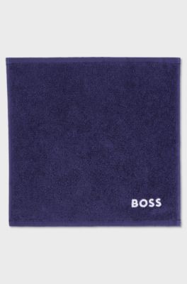 Cotton face cloth with white logo embroidery, Dark Blue